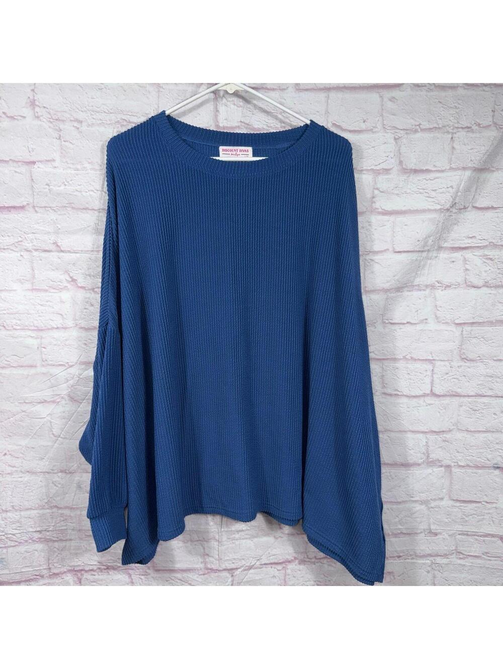 Discount Divas Boutique Blue Ribbed Oversized Tunic Top Women’s L/XL Dolman